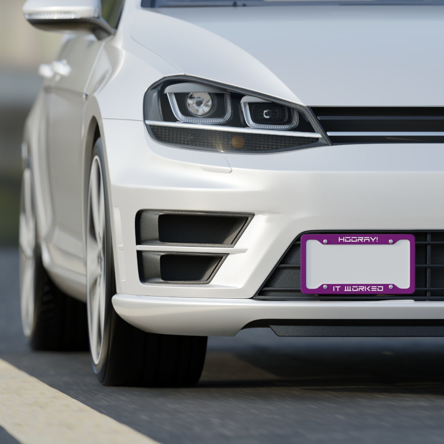 Hooray! It worked White/Purple Tesla License Plate Frame